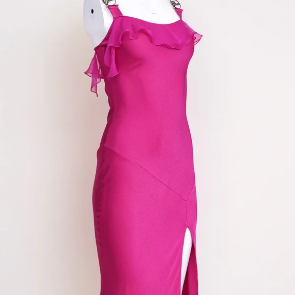 Christian Dior Pink Chiffon Gown With Metal Logo Straps